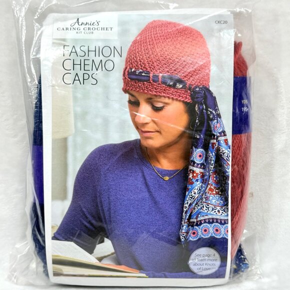 Annie's Caring Crochet Fashion Chemo Caps Kit With Yarn & Scarf - New - Picture 1 of 5